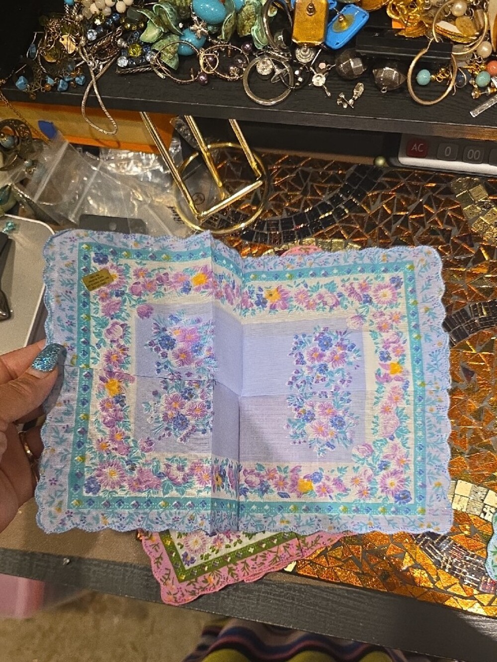 Vintage Floral Bandana Trio in Pink, Blue, Green - Picture 4 of 4